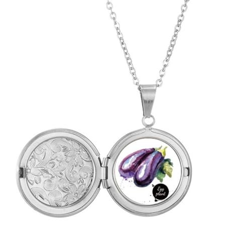 Auberginen-Medaillon-Halskette mit süßem und gesundem Aquarell-Medaillon für Bild, Schmuck, Geburtstagsgeschenk von Generisch