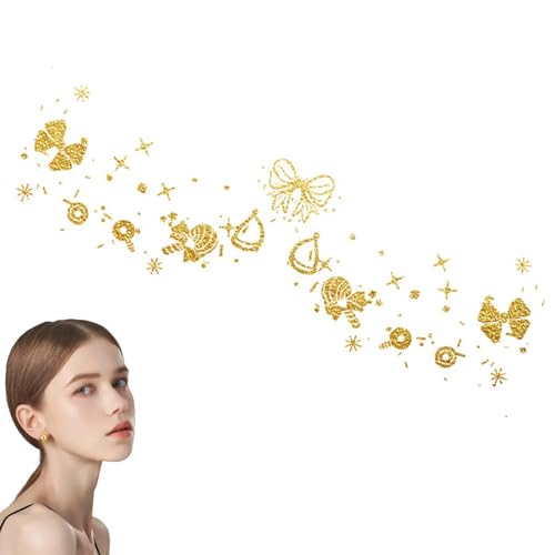 Aufkleber „Weihnachtsgesicht“, Temporäre Aufkleber „Weihnachtsgesicht“ | Festival-Make-up-Weihnachtsaufkleber,Gold temporäre Aufkleber Augen-Make-up-Aufkleber, glitzernde Körper- und Gesichts-Make-up- von Generisch