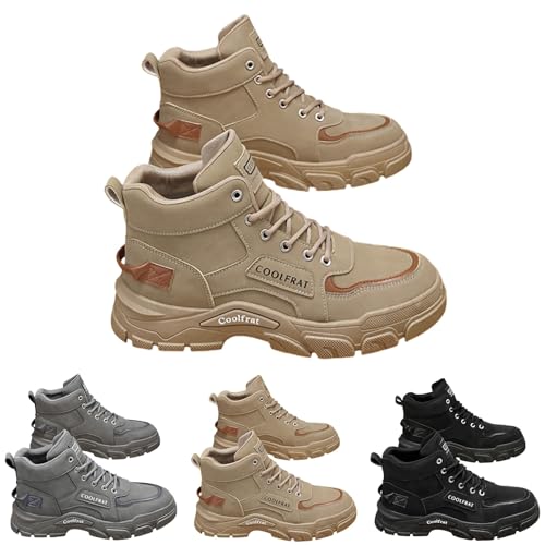 Aufzug Stiefel Herren Stiefeletten Gefüttert Winter Padded Warm Thick Bottom Men's Shoes British Style High Boots Retro Work Boots Gummistiefel Herren Kurz Elegant Hallenschuhe von Generisch