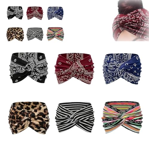 Aurali Acssart Printed Cross Yoga Headband Wide Boho Headbands for Women, Acssart Headbands, Non Slip Soft Fabric Workout Hair Accessories (Mix 6pcs) von Generisch