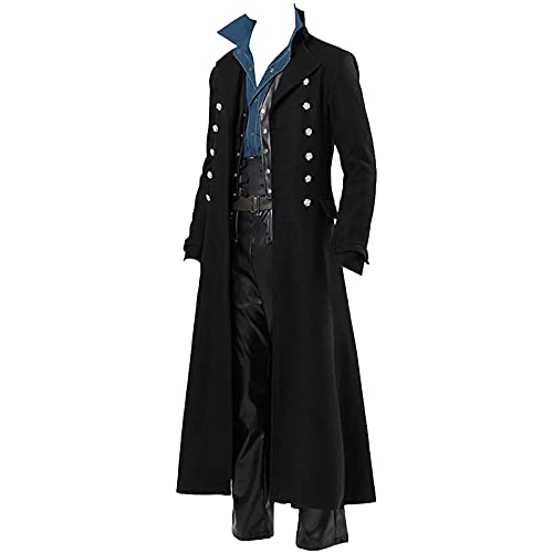 Außenbereich Halloween Kostüm Herren Steampunk Mantel Vintage Trenchcoat Stehkragen Herren-Mäntel Karneval Frack Gehrock Männer Gothic Vampir Cosplay Faschingskostüme Viktorianischen Mäntel von Generisch