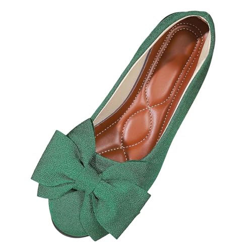 Außenhandel Große Größe Bogen Niedrigen Absatz Flach Mund Schuhe Frauen Casual Stoff Atmungsaktive Bootsschuhe (Green, 40) von Generisch