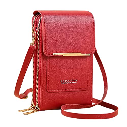 Außenhandel für Damen Multifunktionale Einzelschulter-Touchscreen-Handy-Geldbörse aus PU- Umhängetasche Taschen Für Schule Groß (Red, One Size) von Generisch