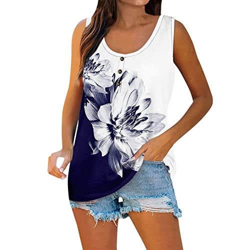 Aware T Shirt Damen, Oversize Shirt Damen Tunika Top Sommer Damen Sommer Ärmellos Casual Floral Gedruckt O-Neck T-Shirt Tops Bluse Damen Bluse Kurzarm Sommerkleidung T Top Mein (Dunkelblau,3XL) von Generisch