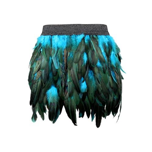 Azurblau Federrock Pfau Kostüm Damen Körpergeschirr Mittlere Taille Mini A-line Rock Faschingskostüme Damen Karneval Kostüm Damen Käfig Dessous Gothic Rave Wear Papagei Kostüm Damen von Generisch