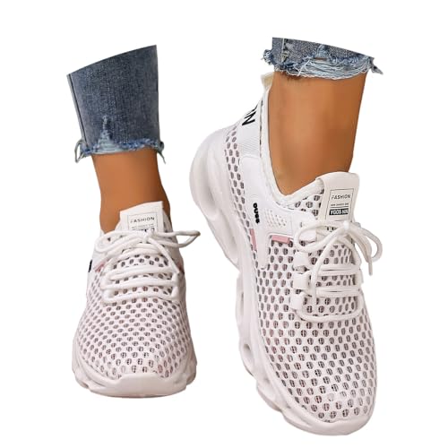 B Loved Trade Flying Weaving Mesh Atmungsaktive Damenschuhe Runder Kopf Weiche Unterseite Atmungsaktive Sneakers Damen Go Walk 5-Kompatibel mit Honor Sneaker, weiß, 38 EU von Generisch