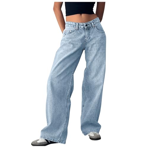 Baggy Jeans Damen Y2k Low Waist Weites Bein Jeanshose - Lose Gerade Jeans Straight Vintage Denim Hose Weitem Bein Boyfriend Denim Hose Locker Streetwear Freizeithose von Generisch
