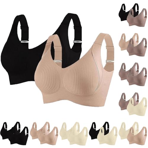 BH Damen Ohne Bügel 2Er/3Er Pack Push Up-BH Seamless Bra Starker Halt Nahtlose Bequem Klassische Bustier Komfort Vollschalen Verstellbar Unterwäsche Solid Color Büstenhalter Für Alltag Kleidung von Generisch