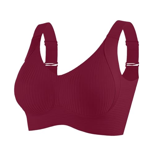 BH Damen Ohne Bügel Push Up BHS Seamless Bra Starker Halt Nahtloser Bequem Soft Gepolstert Klassische Bustier Komfort Vollschalen Sport Büstenhalter Verstellbar Unterwäsche Für Alltag,Rot,XL von Generisch