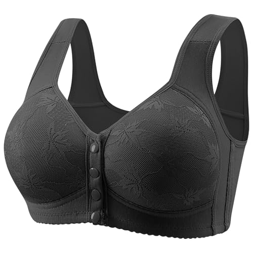 BH Damen Ohne Bügel Vorderverschluss Komfort Push Up BH Breite Träger Minimizer Bralette BHS Große Brüste Starker Halt Einfarbig Bustier Integriertem Bra Seamless Haltungskorrektur (AA-Black, S) von Generisch
