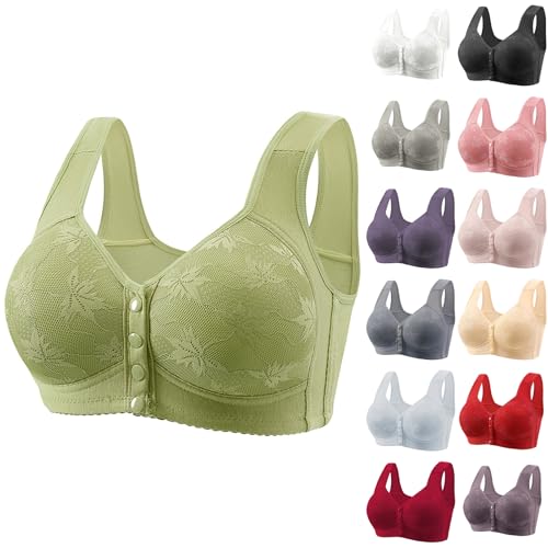 BH Damen Ohne Bügel Vorderverschluss Komfort Push Up BH Breite Träger Minimizer Bralette BHS Große Brüste Starker Halt Einfarbig Bustier Integriertem Bra Seamless Haltungskorrektur (AA-Green, XXL) von Generisch