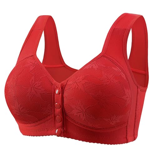 BH Damen Ohne Bügel Vorderverschluss Komfort Push Up BH Breite Träger Minimizer Bralette BHS Große Brüste Starker Halt Einfarbig Bustier Integriertem Bra Seamless Haltungskorrektur BHS (AB-Red, XL) von Generisch