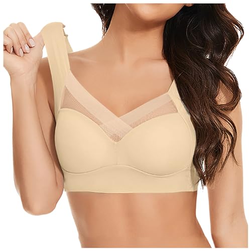 BH Mit Bügel, BH Damen Ohne Bügel Bralette Unterwäsche Frauen Bustier Große Brüste Starker Halt Bra Büstenhalter Sportbh Fitness Sport Große Größen Gepolstert Soft, Beige, 110B BH Mit Bügel, BH Damen Ohne Bügel Bralette Unterwäsche Frauen Bustier Große Brüste Starker Halt Bra Büstenhalter Sportbh Fitness Sport Große Größen Gepolstert Soft, Beige, 110B von Generisch