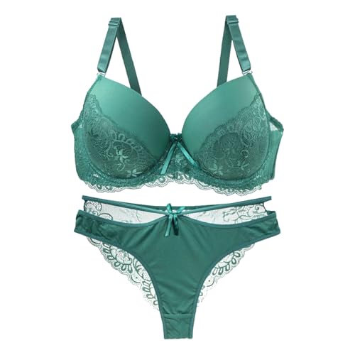 BH Set Damen Unterwäsche Set BH Slip Frauen Spitzen Push Up BH Set Große Größen Lingerie Set Super Bequemer BH Dessous Set Reizwäsche (a-Green, 85B) von Generisch