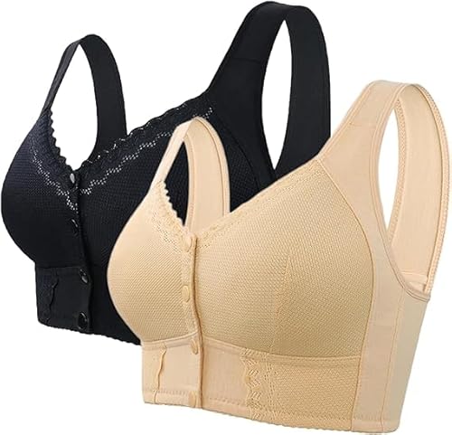 BH – Vorderverschluss Atmungsaktiver BH für Senioren, bequeme Baumwolle, ohne Bügel, breite Schultergurte, BHs für ältere Frauen, 2 Stück - C, 120 von Generisch