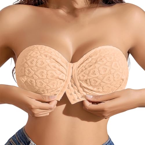 BHS Frauen Ohne Bügel Damen Trägerloser BH Push up Mit Vorderer Schnalle Bustier Seamless Soft Super Bequemer Bandeau BH Starker Halt rutschfest Trägerloses Top Ohne Träger Tube Top von Generisch