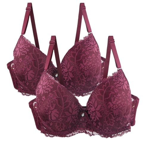 BHS für Damen, Multipack, Bralettes für Frauen, Komfort-Spitzen-BH mit verstellbaren Trägern in 2-teiligem Set für den Alltag, Freizeitausflüge und lässige Veranstaltungen, rot, 85E BHS für Damen, Multipack, Bralettes für Frauen, Komfort-Spitzen-BH mit verstellbaren Trägern in 2-teiligem Set für den Alltag, Freizeitausflüge und lässige Veranstaltungen, rot, 85E von Generisch