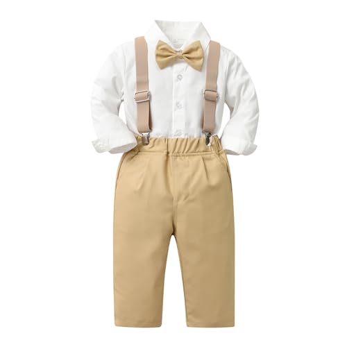 Baby Anzug Jungen Langarmshirt Tops Hose mit Krawatte Kind Kinder Gentleman Outfits Partykleid Kleidung 86 (Beige, 3-4 Years) von Generisch