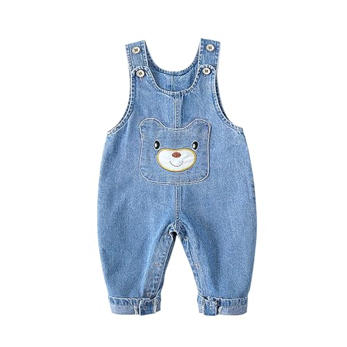 Baby Denim Latzhose Verstellbare Träger Neugeborene Jungen Mädchen Erstgeburtstag Outfits Säugling Niedlich Jumpsuit Knöpfe Lose Ästhetische Jeans Cooler Strampler, blau, 1 Jahr von Generisch