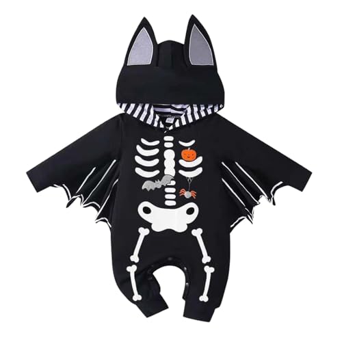 Baby Fledermaus Kostüm 0-12 Monate Halloween Kostüm Baby Jungen Mädchen Fledermaus-Kostüm mit Kapuze Halloween Baby Outfit Strampler Set Halloween Kostüm Kinder Neugeborene Cosplay Faschingskostüm von Generisch