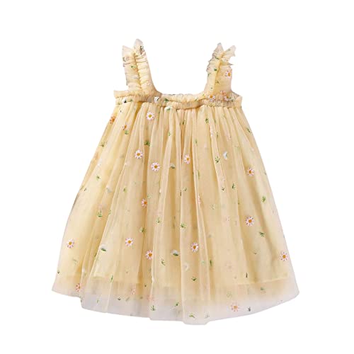 Baby Floral Lässiges Strandkleid Prinzessin Partykleider Kleider Tüll Geburtstag Gänseblümchen Ärmellos Geschichtet Mädchen Sommer Kleinkind Kinder 16 Jahre Tutu Strand Mädchen (Yellow, 12-18 Months) von Generisch