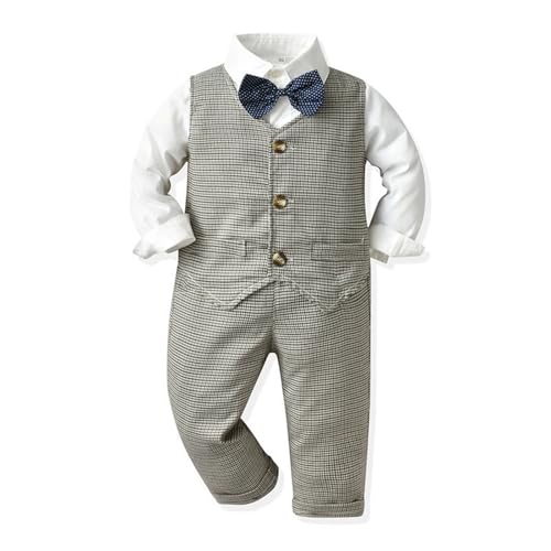 Baby Jungen Gentleman Anzüge Kinder Weiß Knopfleiste Kurzarm Hemd Schleife Fliege Gerades Bein Anzughose Festliche Taufe Hochzeit Anzüge Elegant Bekleidungssets Grey 100 von Generisch