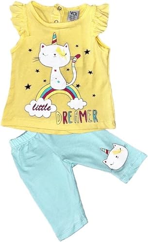 Baby Mädchen Unicorn Einhorn Sommerset T-Shirt mit Kurzleggins 100% Baumwolle Bluse (Gelb; 80-86) von Generisch