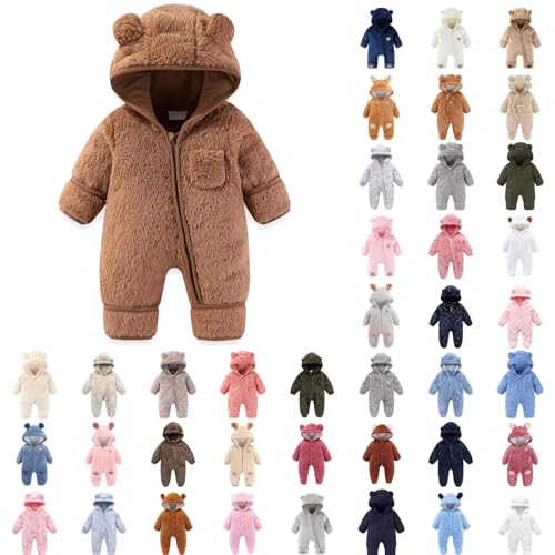 Baby Strampler Neugeborene Fleece Overall Unisex Baby Schneeanzug Winter Overall Bär Strampler Outfit Anzug Mit Bärenohr Kapuzen Kleinkind Mädchen Jungen Warm Jumpsuit Weich Pyjama für 0-12 Monate von Generisch