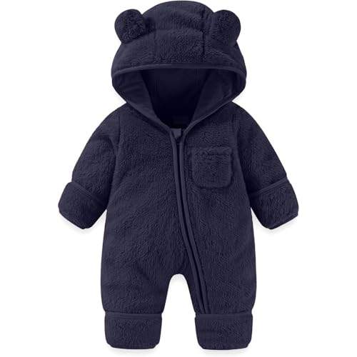 Baby Winter Overall Mit Kapuze - Baby Wollwalk Overall Frontreißverschluss Romper Plüsch Jumpsuit & Overall Kuschel Schlafanzug Fleece Pyjama Winter Schneeanzug 0-12 Monate von Generisch