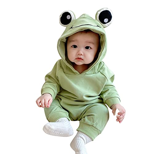 Baby süßer Jumpsuit Frosch Pyjama Neugeborenes Säugling Langarm Kapuze Strampler Sleeper Sweatshirt Spielanzug Baby Junge Strampler mit Fliege (Grün, 12-18 Monate) von Generisch