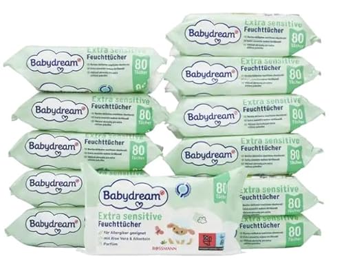 Babydream extra sensitive Feuchttücher 960 Stück 12x80 Tücher ohne Pafüm, mit Aloe Vera & Allantion, bei Neurodermitis geeignet von Generisch