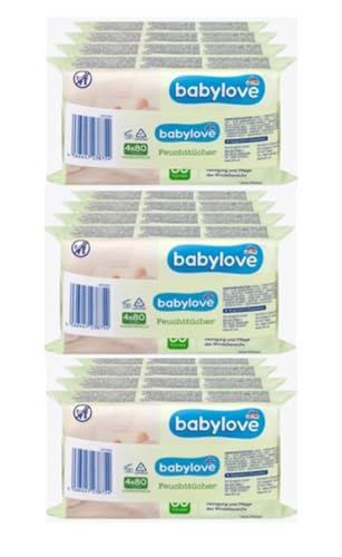 Babylove Feuchttücher 960 Tücher, ohne Alkohol, Vegan, mit Aloe vera & Kamille-Extrakt (12 x 80 Stück) von Generisch