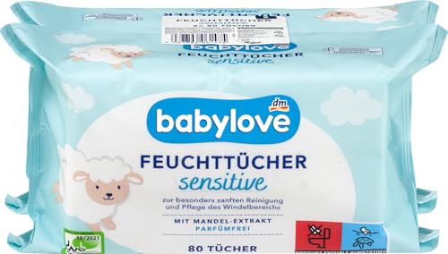 Babylove Feuchttücher sensitive 960 Tücher, Ohne Alkohol, Ohne Parfum, Vegan, pH-hautneutral (12x80St) von Generisch