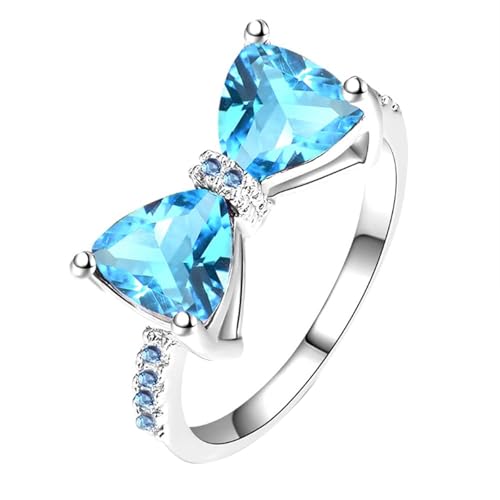 Back Ringe Verschiedene Größen Elegant Women's Bow Knot Large Zircon Ring Exquisite And Shining Jewelry Fashionable Jewelry Suitable For All Occasions Perfectly Showing Women's Ringe Männer (Blue, E) von Generisch