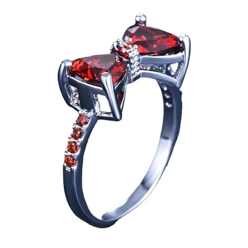 Back Ringe Verschiedene Größen Elegant Women's Bow Knot Large Zircon Ring Exquisite And Shining Jewelry Fashionable Jewelry Suitable For All Occasions Perfectly Showing Women's Ringe Männer (Red, E) von Generisch