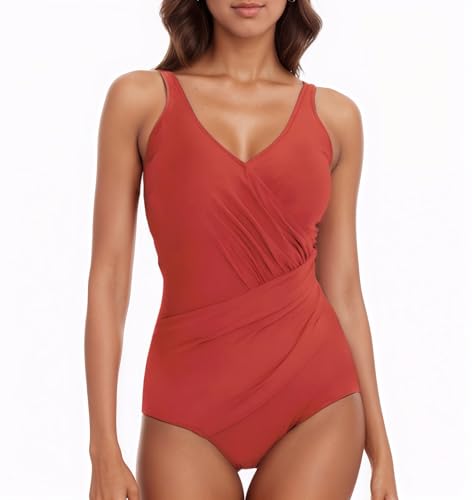Badeanzug Damen Bauchweg Badeanzüge Mädchen Große Größe Sexy Bademode mit Shaping Effekt Sandstrand (DE/NL/SE/PL, Alphanumerisch, 3XL, Regular, Regular, Rot) von Generisch