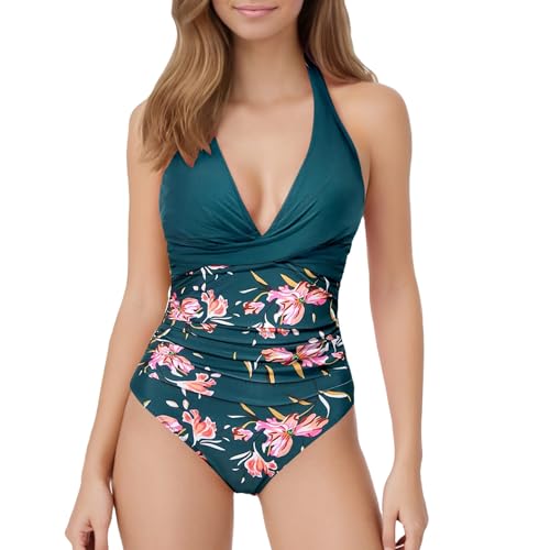 Badeanzug Damen V Ausschnitt Bauchweg Schlankheits Push Up Bademode Sexy Badeanzug Damen Modische Monokini Größe One Piece Swimsuits Sommer Schwimmanzug von Generisch