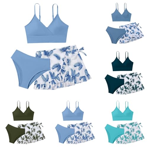 Badeanzug Mädchen Dreiteiliger Schnelltrocknender Set Mädchen Bikini Set 3er Sommer Badeanzü Kinder Dreiteilig Bikini Triangel Top Mit Slips Rock von Generisch
