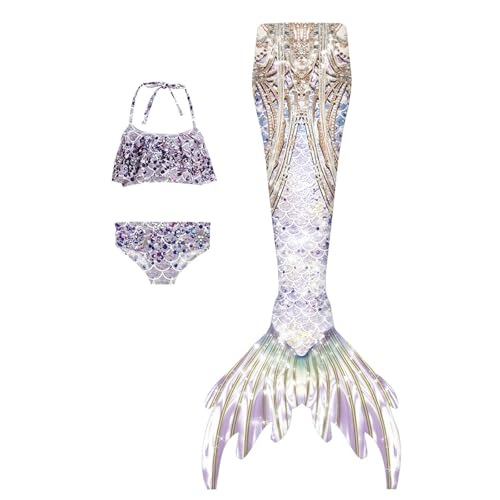 Badeanzug Mädchen 𝙈eerjung𝙛rauen𝙛losse Bikini Set Schwimm𝙛lossen Kinder 𝙈eerjung𝙛rau Bikinis 3 Teiliger 𝙈eerjung𝙛rauen Badekleid Badebekleidung Bikinis Badekleid (16 Lila, 8-9 Jahre) von Generisch