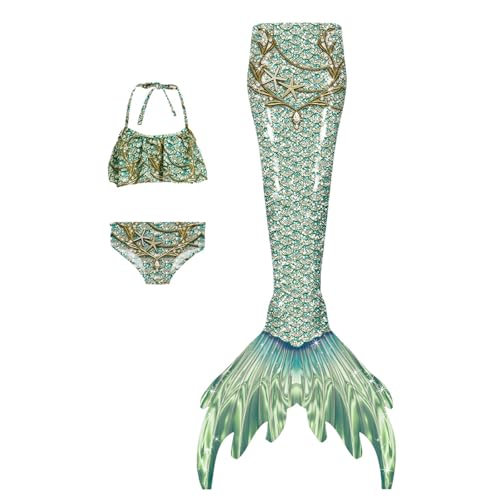 Badeanzug Mädchen 𝙈eerjung𝙛rauen𝙛losse Bikini Set Schwimm𝙛lossen Kinder 𝙈eerjung𝙛rau Bikinis 3 Teiliger 𝙈eerjung𝙛rauen Badekleid Badebekleidung Bikinis Badekleid (18 Grün, 8-9 Jahre) von Generisch
