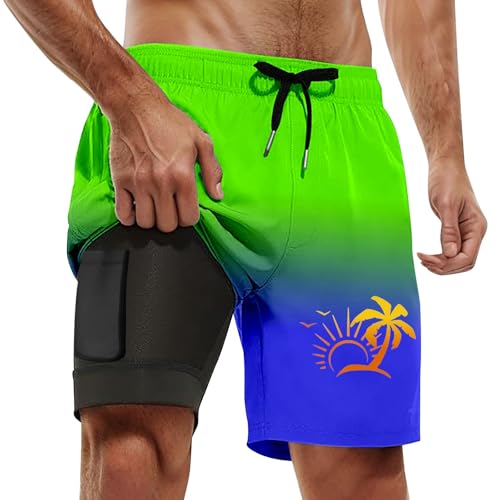 Badehose Herren Mit Kompression Badehose Mit Innenhose Board Shorts 2 In 1 Badehose Für Herren Badeshorts Mit Kompression Liner 2 In 1 Schnelltrocknend Strandhose (Green, XXXXXL) von Generisch