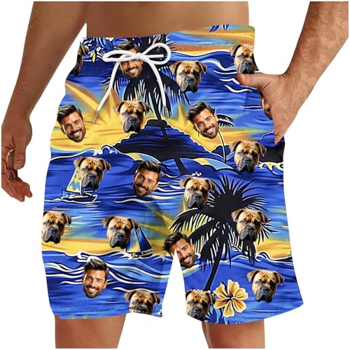 Badehose Herren Personalisierte Schwimmhose Gesicht Badeshorts Custom Bademode Selbst Gestalten Sporthose Freizeit Sommer Urlaub Shorts Face Lustige Männer Sport 01 Blaues Meer XL von Generisch