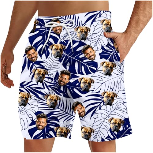 Badehose Herren Personalisierte Schwimmhose Gesicht Badeshorts Custom Bademode Selbst Gestalten Sporthose Freizeit Sommer Urlaub Shorts Face Lustige Männer Sport 01 Blau L von Generisch