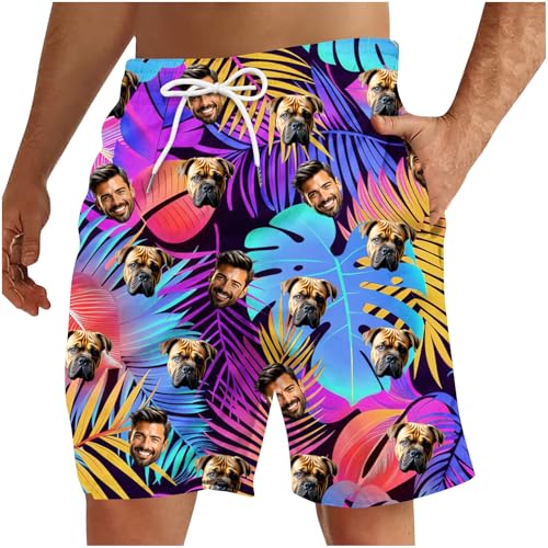 Badehose Herren Personalisierte Schwimmhose Gesicht Badeshorts Custom Bademode Selbst Gestalten Sporthose Freizeit Sommer Urlaub Shorts Face Lustige Geschenke Männer Sport Warehouse Deal Bunt XL von Generisch