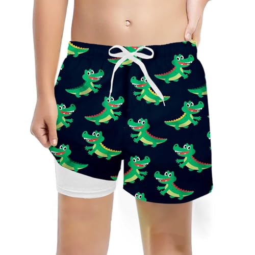 Badehose Kinder Jungen mit Kompression Liner 2 in 1 Atmungsaktiv Badeshorts Jungs Elastisch Boardshorts Sommer Surf Shorts Urlaub Freizeit Hawaii Bedruckt Badehosen für Jungen Kurze Hose Schwimmhosen von Generisch