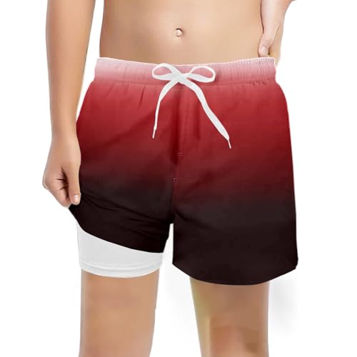 Badehosen für Jungen mit Kompression Liner 2 in 1 Atmungsaktiv Badeshorts Jungs Elastisch Boardshorts Sommer Surf Shorts Urlaub Freizeit Hawaii Bedruckt Badehose Jungen Kurze Hosen Schwimmhosen von Generisch