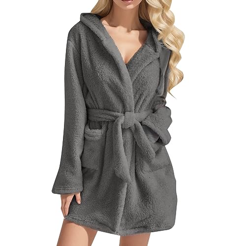 Bademantel Damen Große Größen Sauna Bathrobe Flauschig Fleece Saunamantel Warm Unisex Weicher Plüsch Bademantel Morgenmantel Loungewear Hausmantel Nachthemd Kapuzenbademantel von Generisch