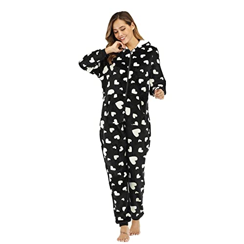 Bademantel Damen Kapuze Weicher Flauschig Fleece Plüsch Pyjama Schlafanzug Langarm Nachtwäsche Frottee Velours Luxus Morgenmantel Hausmantel Schlafanzug Pyjama Geschenke Baumwolle (Black, XL) von Generisch