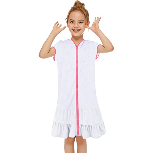 Badeponcho Kinder, Frottee Cover Up Strandkleid Mit Kapuze Badekleid Mit Reißverschluss Badeanzug Mit Rock Baumwolle Schwimmanzug Saugfähiges Poncho Sommer Mädchenkleid Bademantel Bademode von Generisch
