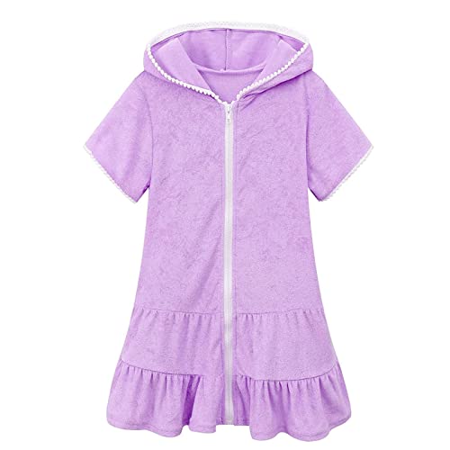 Badeponcho Kinder, Frottee Cover Up Strandkleid Mit Kapuze Badekleid Mit Reißverschluss Badeanzug Mit Rock Baumwolle Schwimmanzug Saugfähiges Poncho Sommer Mädchenkleid Bademantel Bademode von Generisch
